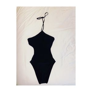 Aerie barely worn black cut out halter top one piece swim suit size medium!